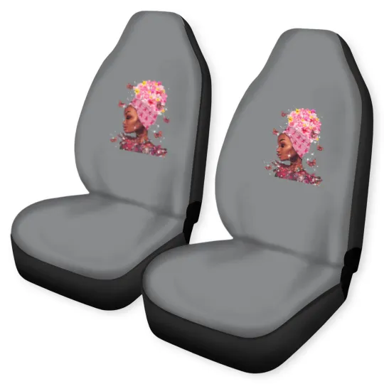 Discover In October We Wear Pink Black Woman Breast Cancer Awareness Car Seat Covers
