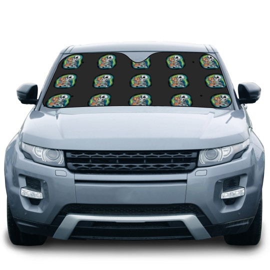 Discover HALLUAN-skeleton hugging cat hoddie design digital art Car Sun Shades