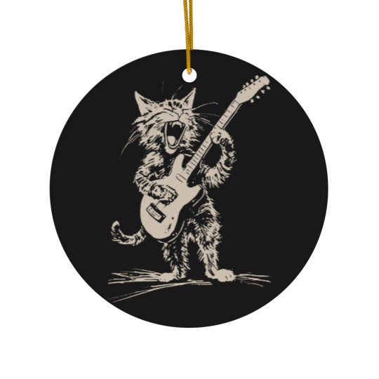 Discover Cat Strumming the Guitar Ceramic Ornaments, Cat Playing Bass Guitar Ceramic Ornaments