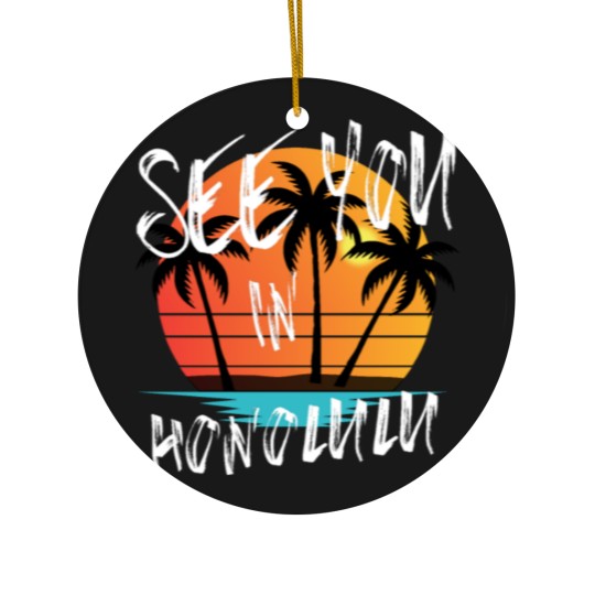 Discover Honolulu retro vintage family surfer souvenir Ceramic Ornaments