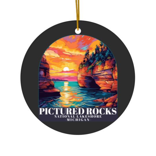 Discover Pictured Rocks National Lakeshore Michigan, Colorful Graphic Ceramic Ornaments