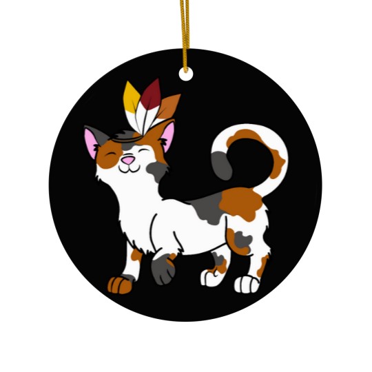 Discover Thanksgiving Calico Cat with Indian Headdress Perfect Gift Ceramic Ornaments