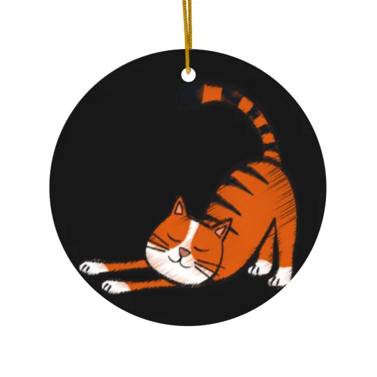 Discover Cute cat with black stripes and orange color Ceramic Ornaments