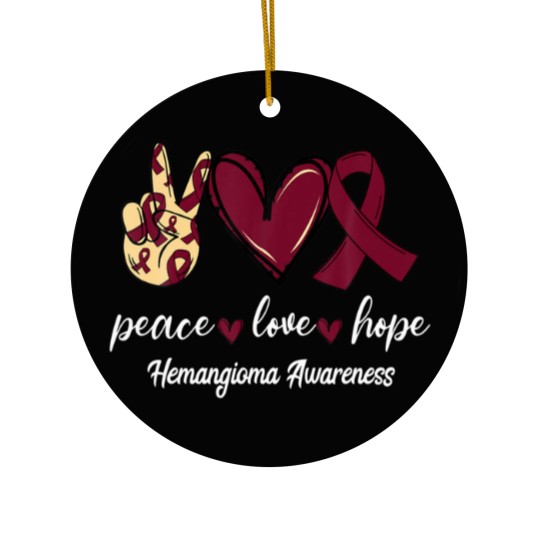 Discover Peace Love Cure Hemangioma Burgundy Ribbon Awarene Ceramic Ornaments