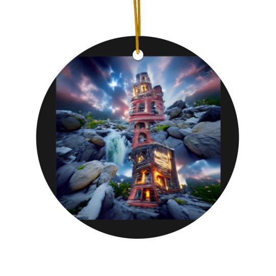 Discover TOWER BETWEEN WORLDS ORIGINAL DIGITAL AI GENERATED Ceramic Ornaments