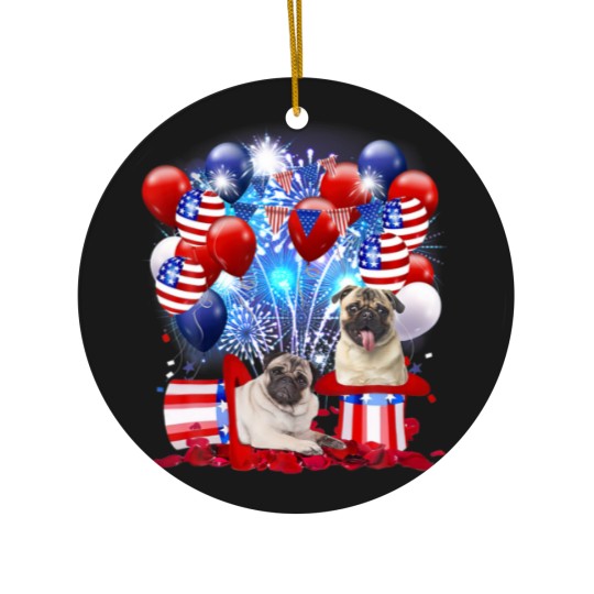Discover Pug Firework American Flag 4Th Of July Dog Lover Ceramic Ornaments