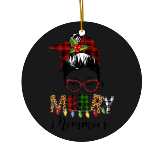 Discover Red Plaid Mommom Messy Bun Ladies Christmas Pajama Ceramic Ornaments