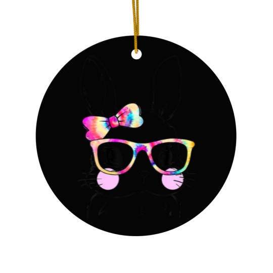 Discover Cute Bunny Rabbit Face Tie Dye Glasses Girl Happy Ceramic Ornaments