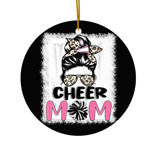 Discover Cute Messy Bun Cheer Mom Funny Leopard Bandana Mot Ceramic Ornaments