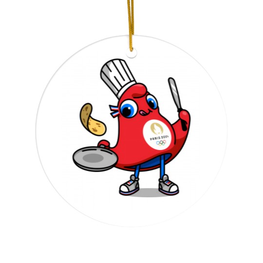 Discover Paris 2024 Phryges - Cartoon chef in red apron with food Ceramic Ornaments