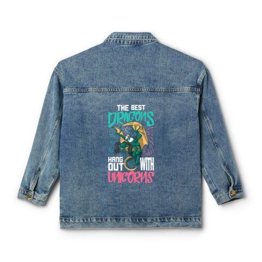Discover The Best Dragons Hang Out With Unicorns Gift For A Classic Women's Denim Jackets