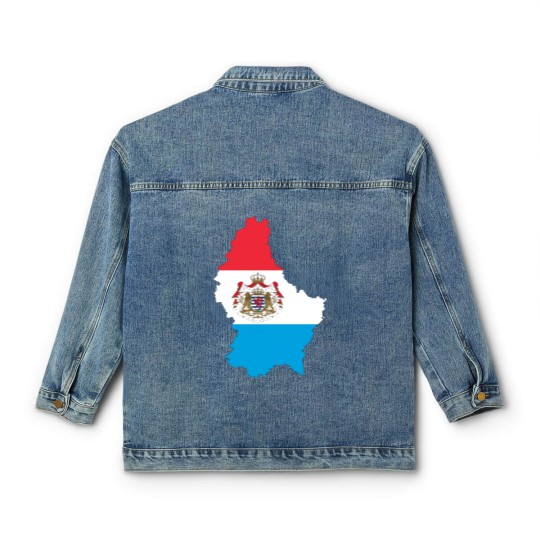 Discover Luxembourg Map Flag With Stroke And Coat Of Arms Classic Women's Denim Jackets