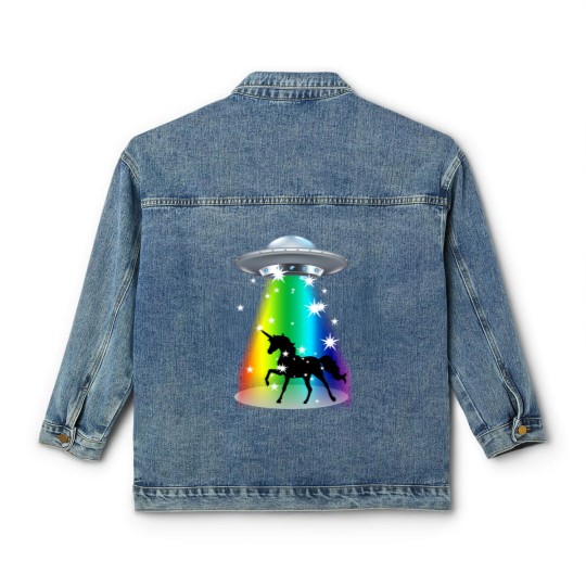 Discover Unicorn Rainbow UFO Alien Pony Space Travel Fable Classic Women's Denim Jackets