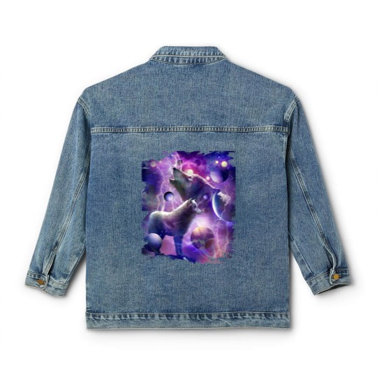 Discover Cosmic Wolf Howling At Moon In SpaceT Classic Women's Denim Jackets