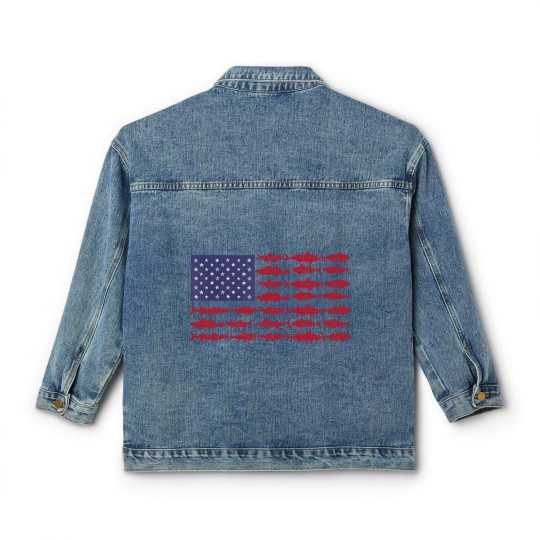 Discover Vintage USA Fish American Flag Classic Women's Denim Jackets Fishing Gifts ABS001