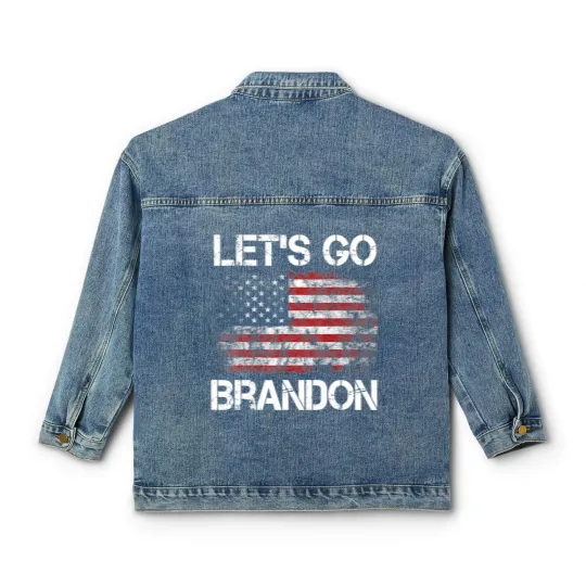 Discover Let's Go Brandon Vintage American Flag Patriotic on back Classic Women's Denim Jackets