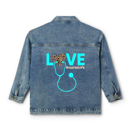 Discover Nurse Life RN LPN CNA Healthcare Cheetah Heart Classic Women's Denim Jackets