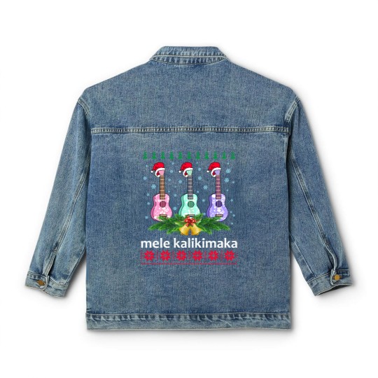 Discover Mele Kalikimaka Classic Women's Denim Jackets Ukulele Guitar Hawaii Christmas Classic Women's Denim Jackets