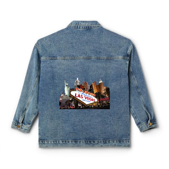 Discover Las Vegas Famous Sign Strip Building Skyline Souvenir Gift Classic Women's Denim Jackets