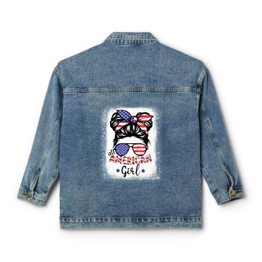 Discover All American Girl Bleached Classic Women's Denim Jackets Patriotic July 4th Classic Women's Denim Jackets
