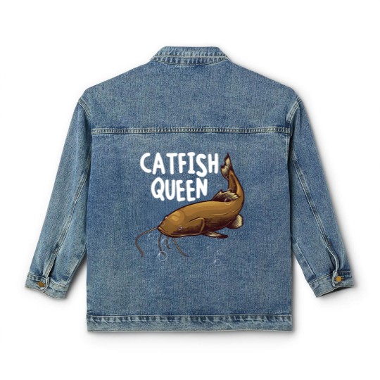 Discover Funny Catfishing Art Women Mom Catfish Queen Fishing Hunters Premium Classic Women's Denim Jackets