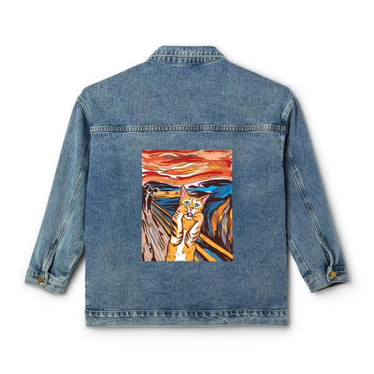 Discover Scream Classic Women's Denim Jackets Funny Tabby Cat Scream Edvard Munch's Painting The Scream