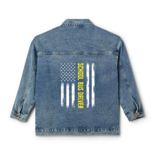 Discover School Bus Driver Proud Flag Pride Gift Classic Women's Denim Jackets