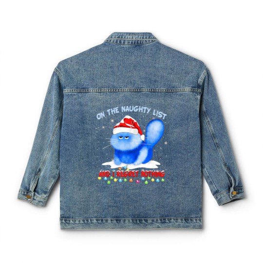Discover On The Naughty List I Regret Nothing Cat Santa Classic Women's Denim Jackets