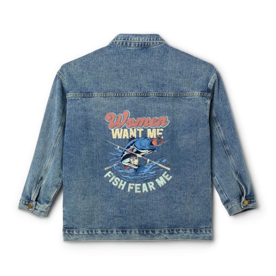 Discover Women Want Me Fish Fear Me Fisherman Fishing Classic Women's Denim Jackets