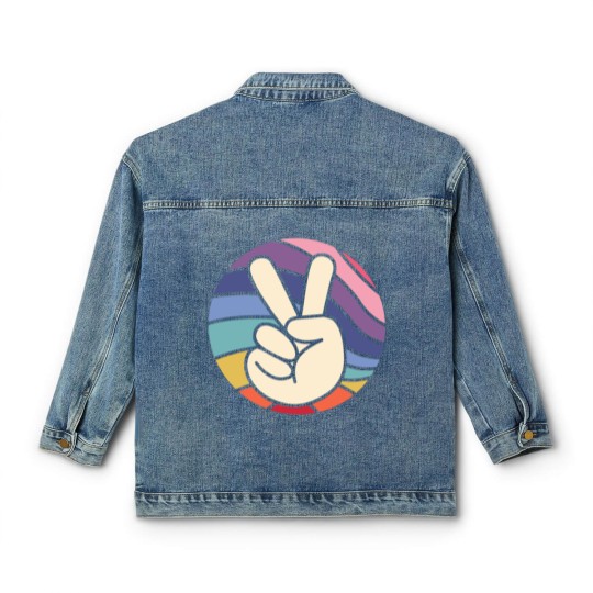 Discover Groovy Peace Sign Hand Hippie Vintage 70s Gift Classic Women's Denim Jackets