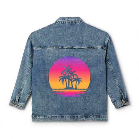 Discover Retro Sunset Retrowave Lake Sunsetby retrohub Classic Women's Denim Jackets