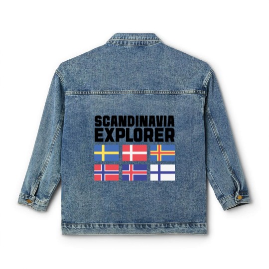 Discover Scandinavia Explorer Flags Iceland Sweden Norway Classic Women's Denim Jackets