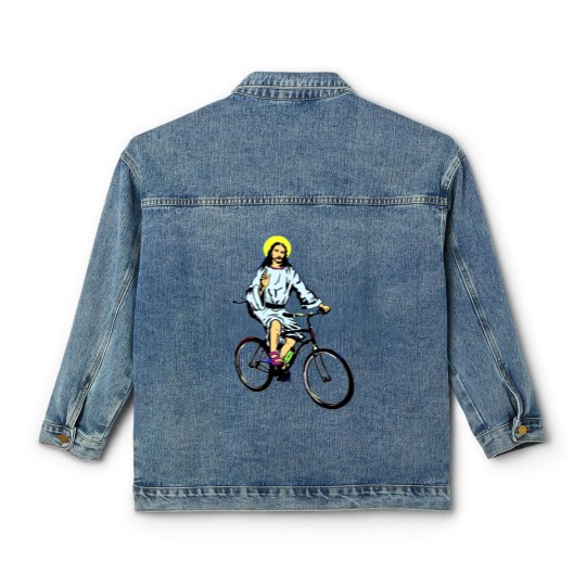 Discover Christ on a bike Classic Women's Denim Jackets