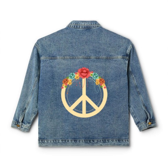 Discover Floral Peace Symbol Hippie Lover Peace Sign Classic Women's Denim Jackets