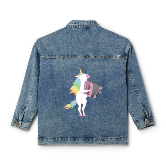 Discover Unicorn Playing Accordion Classic Women's Denim Jackets for Musicians Classic Women's Denim Jackets