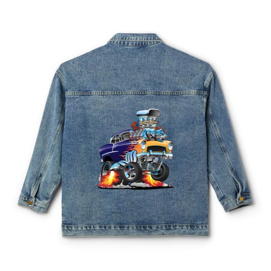 Discover Classic Fifties Hot Rod Muscle Car Cartoon - Car - Classic Women's Denim Jackets