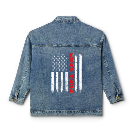Discover Krav Maga Self Defense USA American Flag Fighter Classic Women's Denim Jackets