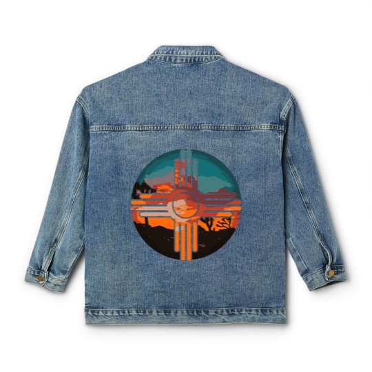 Discover New Mexico Zia Symbol And Landscape Art Classic Women's Denim Jackets Classic Women's Denim Jackets