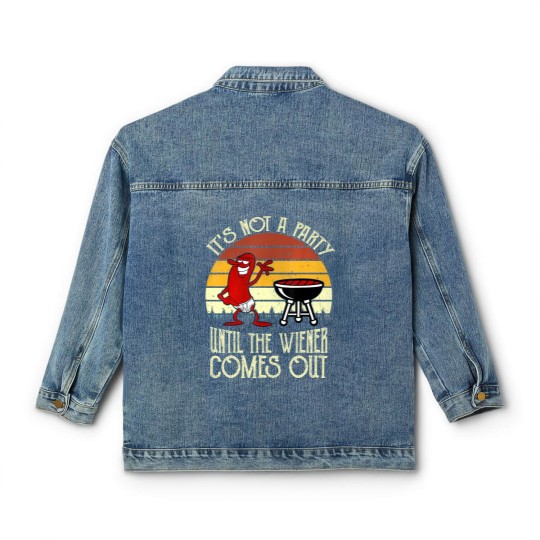 Discover It's Not A Party Until The Wiener Comes Out Hot Dog BBQ Classic Women's Denim Jackets