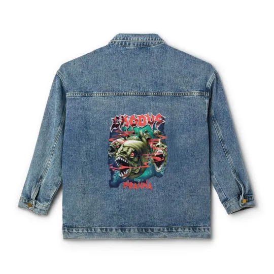 Discover Piranha Exodus Music Band Vintage 90s Classic Women's Denim Jackets