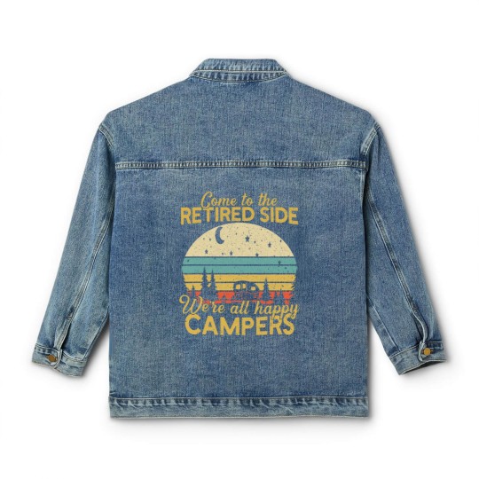 Discover Retired Side We're Happy Campers Retirement Camping Lover Classic Women's Denim Jackets