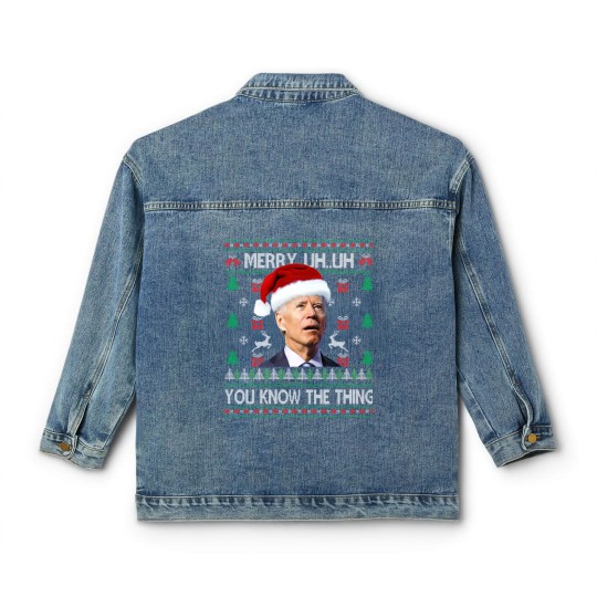 Discover Ugly Christmas Biden Merry Uh Uh You Know The Thing Classic Women's Denim Jackets