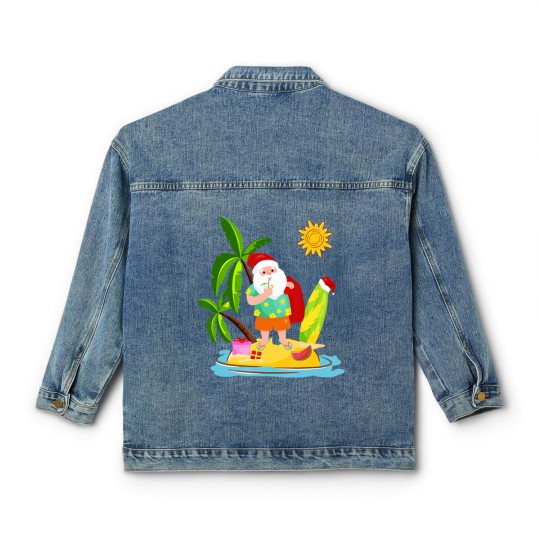 Discover Santa Surfing Christmas in July Summer Surf Gift Classic Women's Denim Jackets