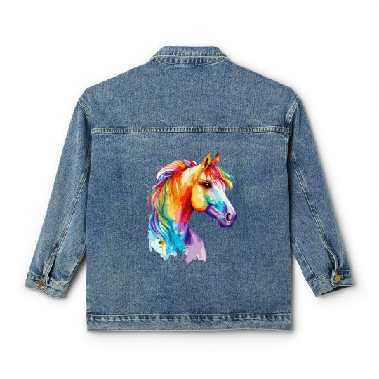 Discover Watercolor Horse Pony Colorful Pet Ponys Lover Classic Women's Denim Jackets