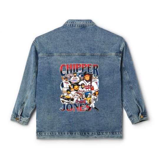 Discover Vintage 90s Graphic Style Chipper Jones Classic Women's Denim Jackets Vintage Sport Classic Women's Denim Jackets
