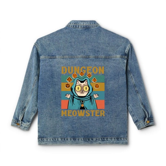 Discover Dungeon Meowster Funny Nerdy-Gamer Cat-D20 Dice RPG Dungeons and Dragons Classic Women's Denim Jackets