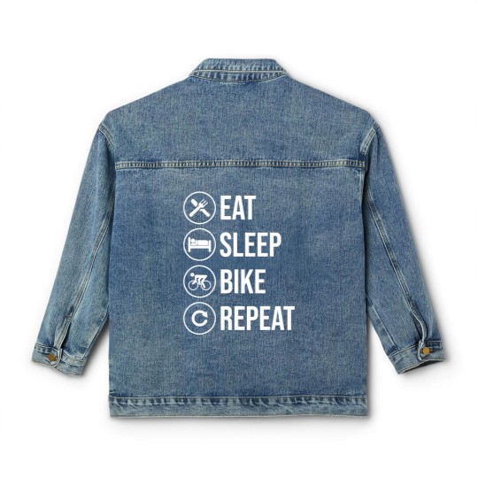 Discover Eat Sleep Bike Repeat Biking Riding Ride Bikes Classic Women's Denim Jackets