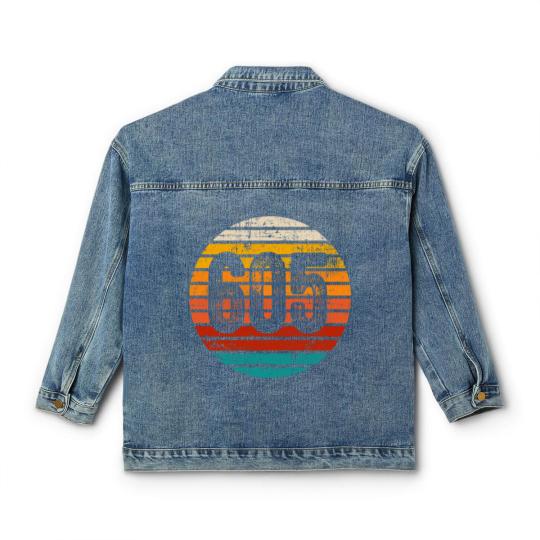 Discover Distressed Vintage Sunset 605 Area Code Classic Women's Denim Jackets