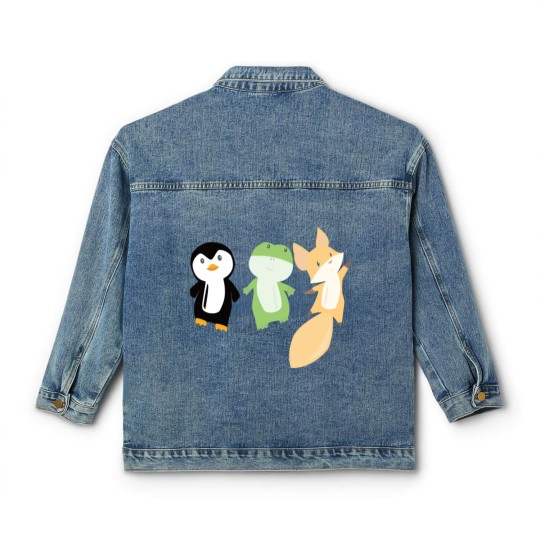 Discover Penguin frog fox cute animals for kids animal fun Classic Women's Denim Jackets