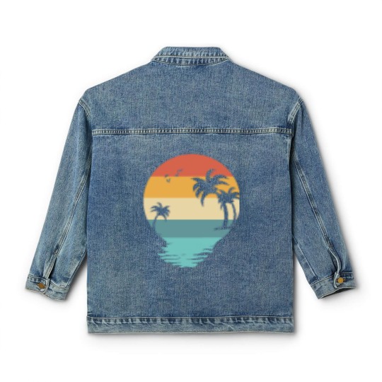 Discover Forever Chasing Sunsets Classic Women's Denim Jackets, Retro Summer Classic Women's Denim Jackets, Summer Vibes Classic Women's Denim Jackets, Beach Classic Women's Denim Jackets, Vacation Classic Women's Denim Jackets, Summer Vacation Classic Women's Denim Jackets, Trendy Classic Women's Denim Jackets